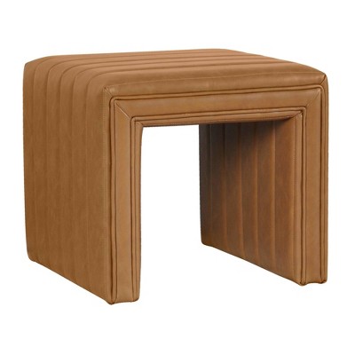 Carmel Faux Leather Tufted Ottoman with Channeling Detail