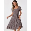 Allegra K Women's Floral Dresses Square Neck Puff Short Sleeves Tiered Ruffled Hem Dress - 2 of 4