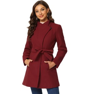 INSPIRE CHIC Women's Classic Stand Collar Long Sleeve Winter Belted Long Coat - 1 of 4
