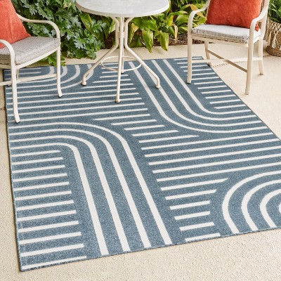 Navy and Cream Synthetic Stripe 3 ft. x 5 ft. Area Rug
