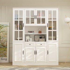Famapy 63"W Large Storage Cabinet Display BookShelf With Glass Doors White - 1 of 4