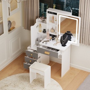 Hitow 3 Colour Touch Light Vanity Table with Stool and Mirror Dressing Table Set Dressing Table - 1 of 4