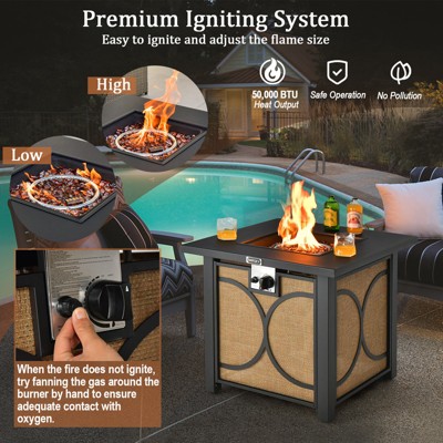 28 Inch Black and Brown Metal Gas Fire Pit Table