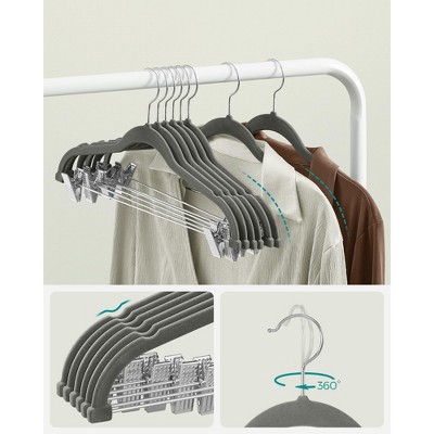Gray Velvet Heavy-Duty Non-Slip Skirt Hangers with Adjustable Clips, 20-Pack