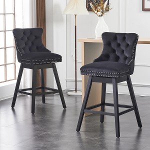 Beautyolove Velvet Upholstered Solid Wood Frame Counter Height Bar Stool Swivel Counter Stool with Back (Set of 2) - 1 of 4