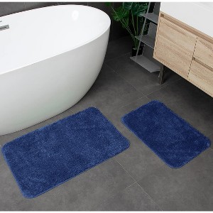 Home Mart Goods Large 2 Piece Navy Blue Microfiber Soft Thick Plush Bath Mat Set - 1 of 4