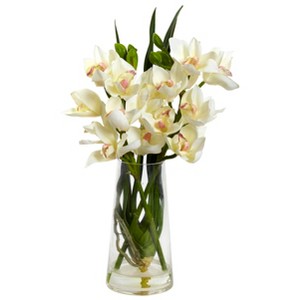Nearly Natural Cymbidium Orchid with Vase - 1 of 2