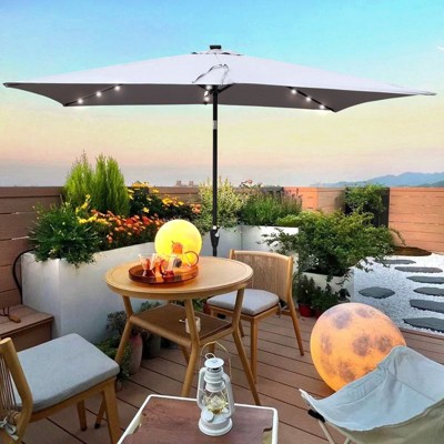 VisioGear Patio Umbrella, Rectangular Outdoor Umbrella with Crank and Push Button Tilt for Garden, Light Slate Grey, 120*78*98.4