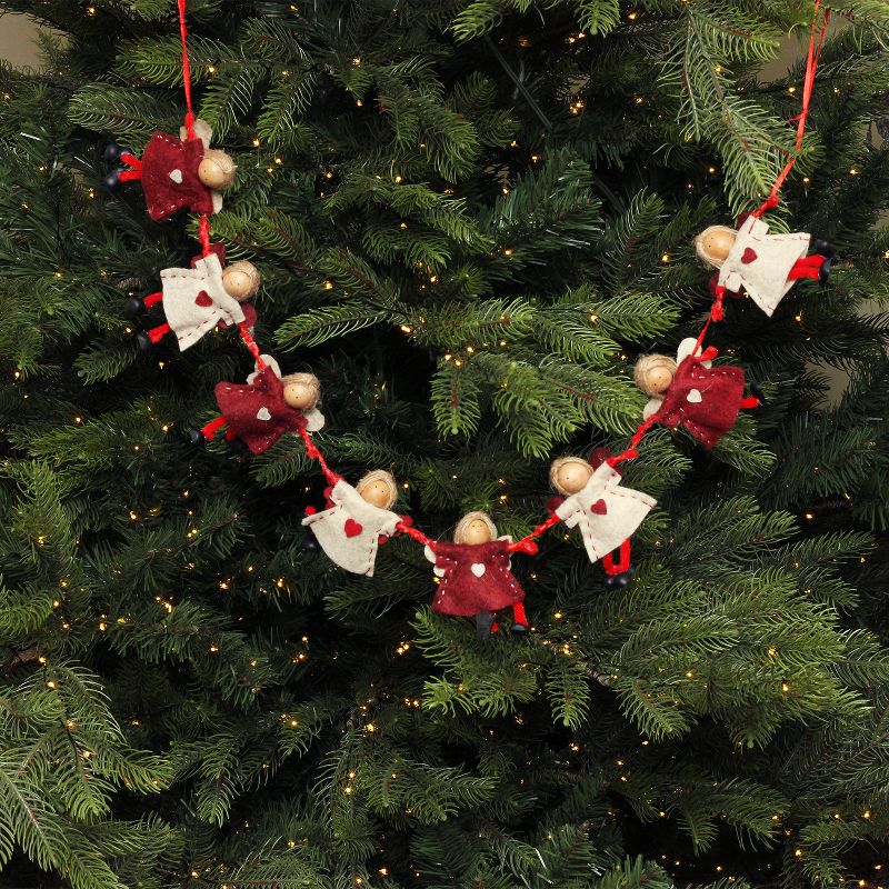Northlight 2' x 4" Unlit Plush Red and Beige Joined Hands Angel Dolls Christmas Garland, 2 of 4