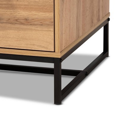 Oak Brown and Black Rectangular Coffee Table with Storage