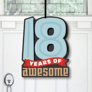 Big Dot of Happiness Boy 18th Birthday - Hanging Porch Eighteenth Birthday Party Outdoor Decorations - Front Door Decor - 1 Piece Sign - 1 of 4