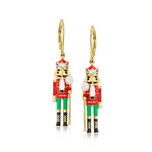 Ross-Simons 3.5-4mm Cultured Pearl and .23 ct. t.w. Multi-Gemstone Nutcracker Drop Earrings With Multicolored Enamel in 18kt Gold Over Sterling - 1 of 4