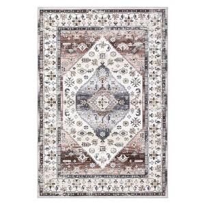 8'x10' Washable Floral Medallion Living Room Rugs, Retro Accent Soft Bedroom Carpet, Non Slip Large Dining Room Rugs for Home Office, Dark Burgundy - 1 of 4