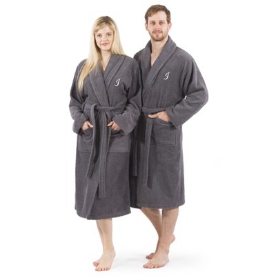 Gray Turkish Cotton Personalized Unisex Terry Bathrobe L/XL