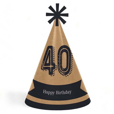 Big Dot of Happiness 40th Milestone Birthday - Cone Happy Birthday Party Hats for Kids and Adults - Set of 8 (Standard Size)