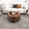 Acekool Round Rustic Coffee Table with Storage Shelf, Wood Top & Roman Column Metal Legs - 2 of 4