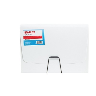 Staples Plastic 13 Pocket Reinforced Expanding Folder Letter Size White 2806370