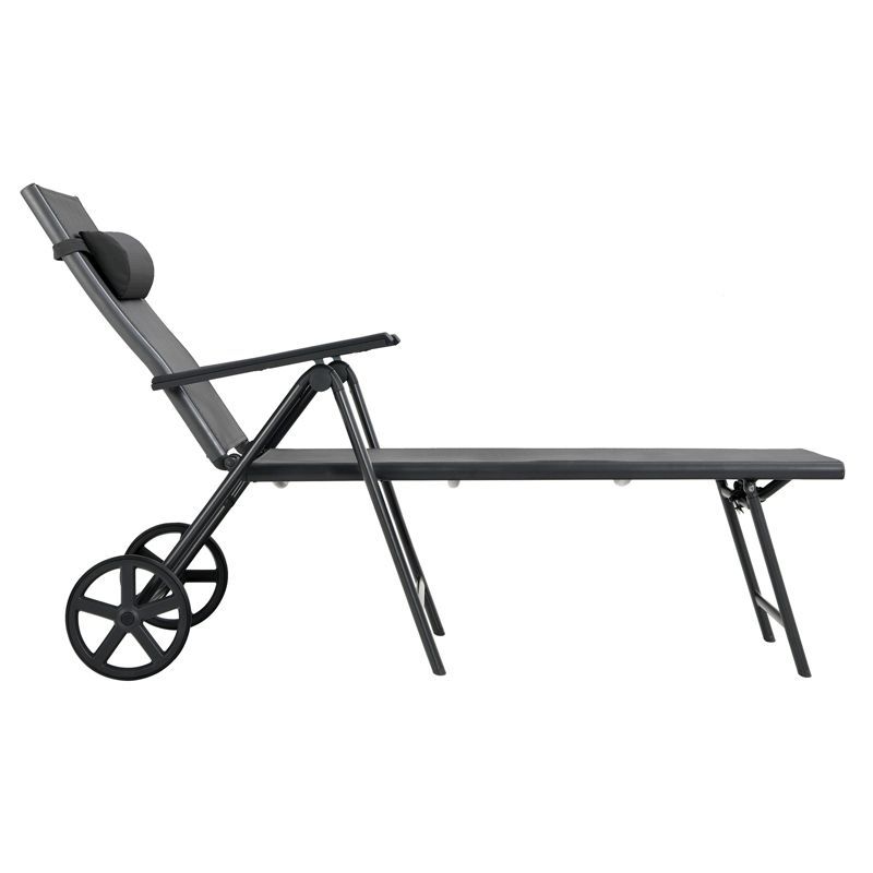 Tangkula 2 PCS Outdoor Folding Lounge Chair Patio Portable Longer w/Wheels & Adjustable Backrest, 5 of 7