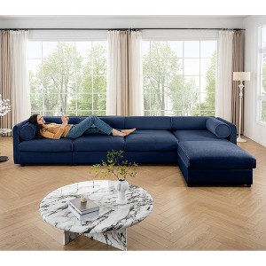 CAVINAS Modern Sectional Sofa with 4 Seats and 1 Ottoman,Convertible Modular Couch with Under-Sofa Storage,Couch for Living Room,2x Corner,Blue - 1 of 4