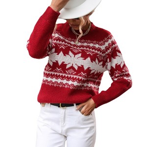 Women's Sweater Pullover Christmas Pattern Crew Neck Warm Knit Top - 1 of 3