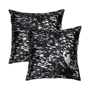HomeRoots Set of Two 18" Black and Silver Abstract Cowhide Throw Pillows with Glitter - 1 of 4