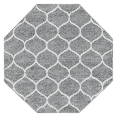 Light Gray Synthetic Octagon Trellis Area Rug