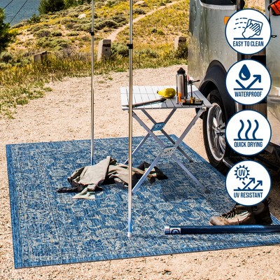 Navy and Gray Synthetic Flat Woven Rectangular Area Rug
