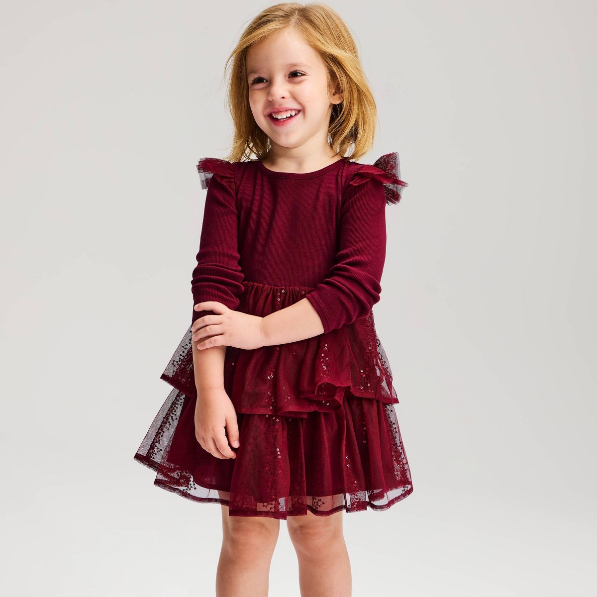 Baby and Toddler Girls' Long Sleeve Tulle Dress - Cat & Jack™ Burgundy