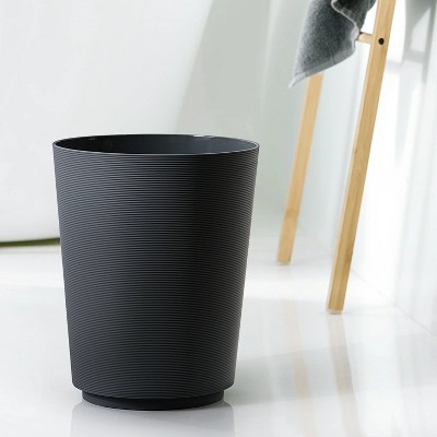 LunaLulinlk Soft Touch Ribbed Plastic 1.98 Gallon Wastebasket in Black for Bathroom, Kitchen and Bedroom