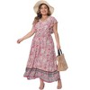 Agnes Orinda Women's Plus Size Floral V Neck Ruffle Sleeve Beach Casual Boho Maxi A Line Dresses - 3 of 4