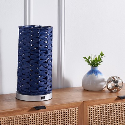 15-Inch Blue Water Hyacinth Table Lamp with USB Port