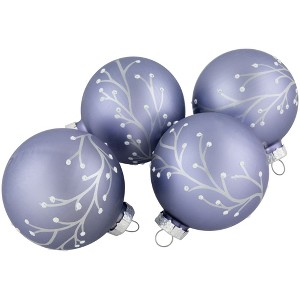 Northlight 4ct Matte Purple Glass Ball Christmas Ornaments with Branch Design 2.5" (63.5mm) - 1 of 4