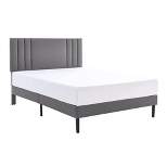 BIKAHOM Mid-Century Tufted Faux Leather Upholstered Platform Bed Frame w/Adjustable Height Headboard, Wooden Slats & No Box Spring Needed