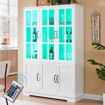 AMERLIFE 71"Tall Storage Cabinet with LED Lights, Large Bookcase with Acrylic Glass Doors