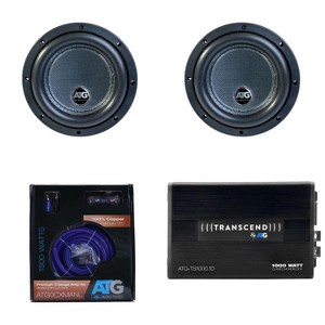 ATG Transcend Series 1800 Watt Class D Mono Amplifier with (2) 8" 4 Ohm DVC Subwoofers and 0 Gauge Amp Kit - 1 of 4