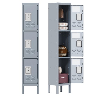 Munora Metal 3-Tier Lockers for Employees - Steel Storage with Louvers, Office & Home Use (Grey)