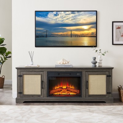 CAVINAS Modern Multipurpose TV Stand with Storage Cabinets,Rattan Wood Entertainment Console Table for TV