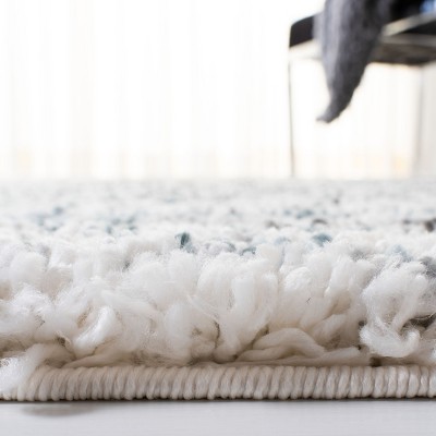 Ivory and Teal Round Hand-knotted Shag Area Rug, 3'x3'