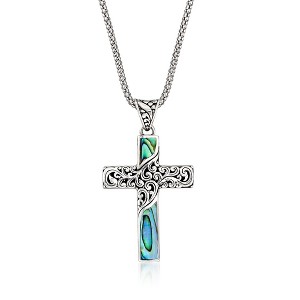 Ross-Simons Black Abalone Shell Bali-Style Cross Pendant Necklace in Sterling Silver Size 18 - 1 of 3