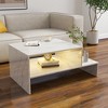Modern Coffee Tables for Living Room, LED Coffee Table, Storage Coffee Table, Wood Center Table with 2 Drawers and Open Side Shelf, White - 3 of 4