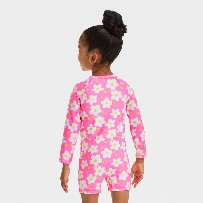 Toddler Girls' Long Sleeve Daisy Printed Rash Guard Swimsuit - Cat & Jack™ Pink, 4 of 5