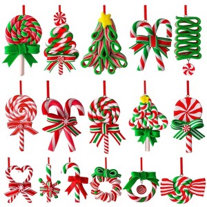 Aoibox 16pcs Christmas Lollipop Ornaments Polymer Clay Candy Cane Peppermint Decorations 2.4 to 3.5 Inch for Tree Party Home - 1 of 4