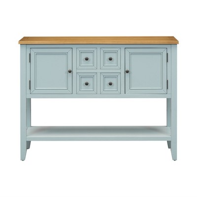 Farmhouse Console Table With 4 Drawers, 2 Cabinets, Open Bottom Shelf, Easy To Assemble, Console Sofa Table ,Lime White