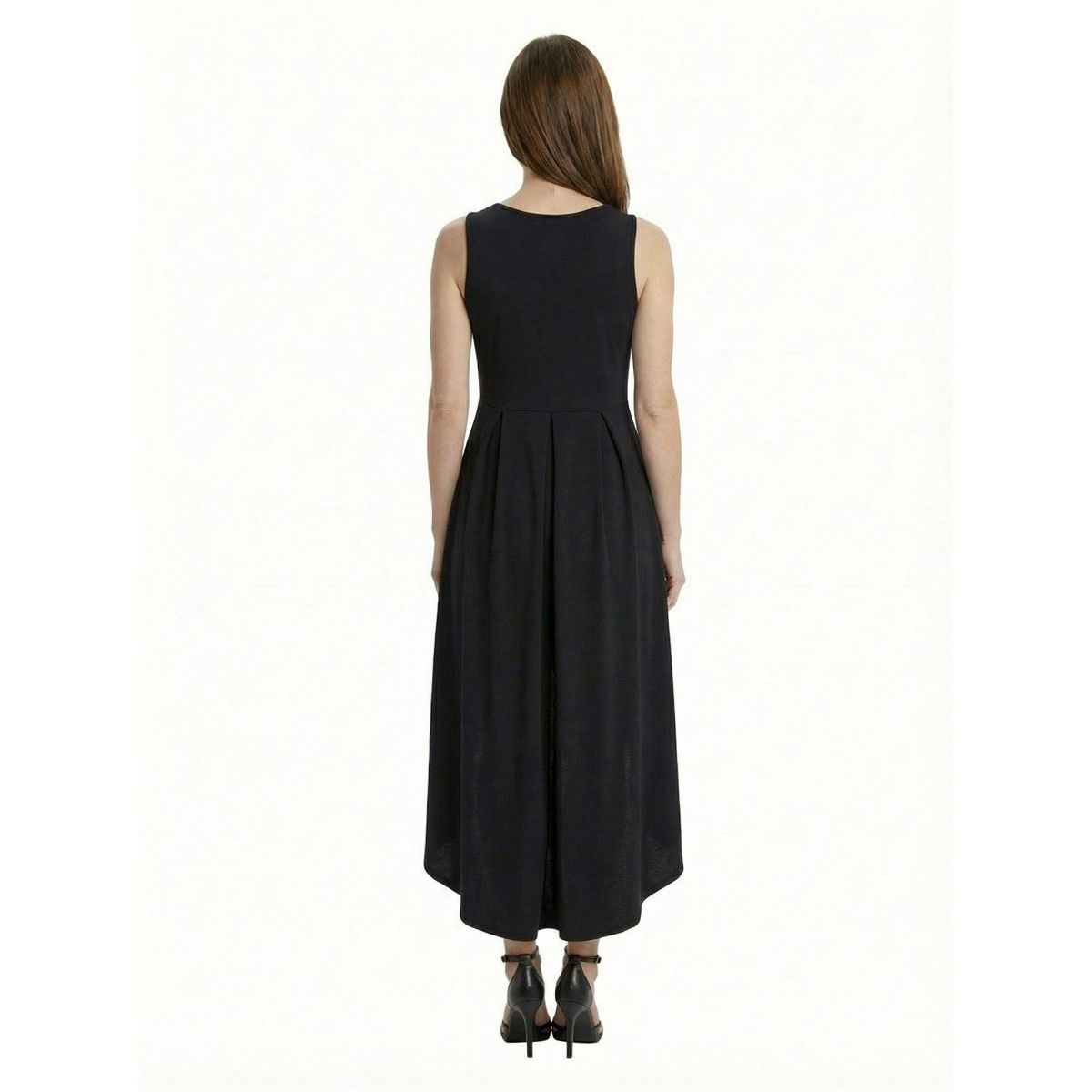 24seven Elevate Petite Sleeveless V Neck High Low Pleated Fit N Flare Pocket Midi Dress - thumbnail 3