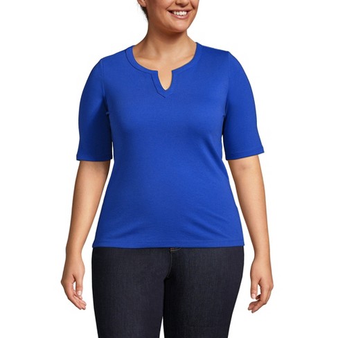 Lands' End Women's Plus Size Cotton Polyester Modern Half Sleeve ...