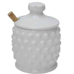 Storied Home White Ceramic Hobnail Style Honey Jar with Lid & Wood Dipper - 1 of 1