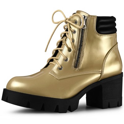 Perphy Women's Platform Lace Up Chunky Heel Ankle Combat Boots