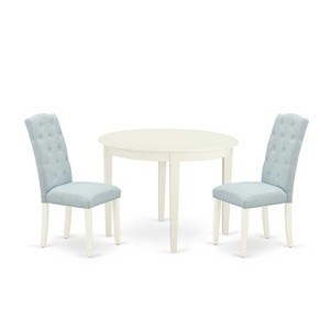3Pc Dinette Set - Kitchen Table & 2 Chairs - Small Round Table - Linen White & Baby Blue - 1 of 4
