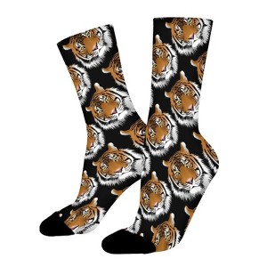 Tiger Head Women Printed Crew Socks Funny Funky Socks Soft Polyester Novelty Gifts for Artists Men - 1 of 1