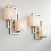 Possini Euro Design Modern Wall Light Sconces Set of 2 Brushed Nickel Hardwired 13 3/4" 2-Light Fixture Opal Glass for Bedroom - 2 of 4